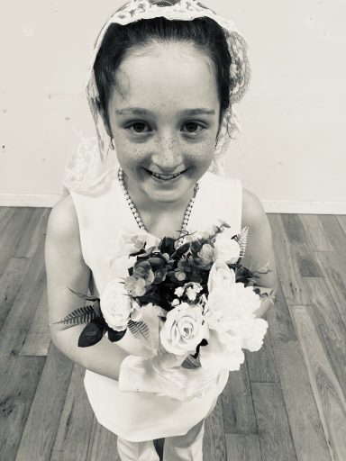 A mantilla style communion veil